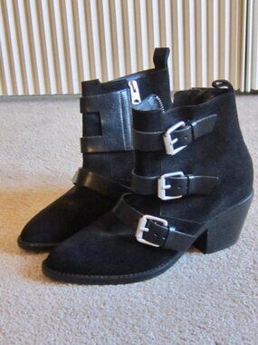ALLSAINTS LULU 3 BUCKLE BLACK SUEDE LEATHER ANKLE BOOTS  IT 36